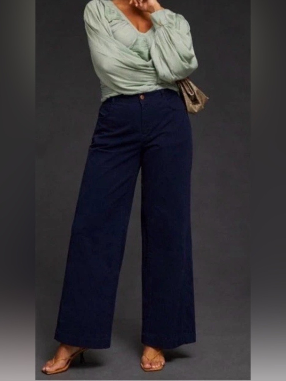 Pilcro & The Letterpress Anthropologie Wide Leg High Rise Corduroy Pants Navy 26